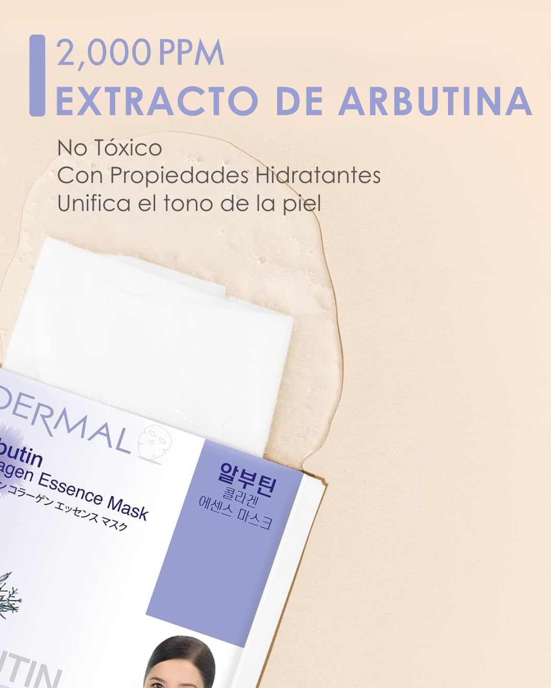 DERMAL Korea 10 Mascarillas Arbutin con Arbutina, Colágeno y Vitamina E