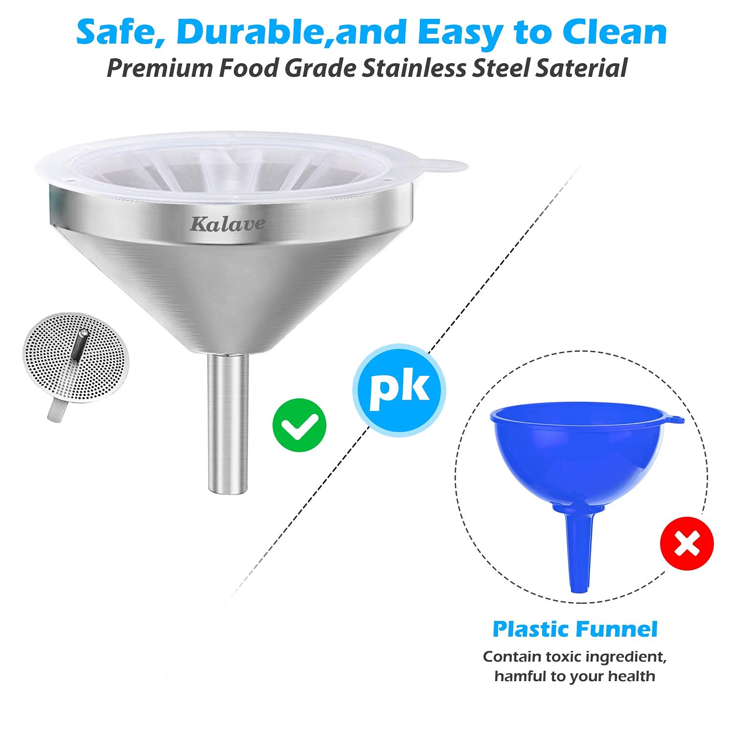 Embudo de Acero Inoxidable vorpower de 5 Pulgadas con Filtro de Malla para Cocina