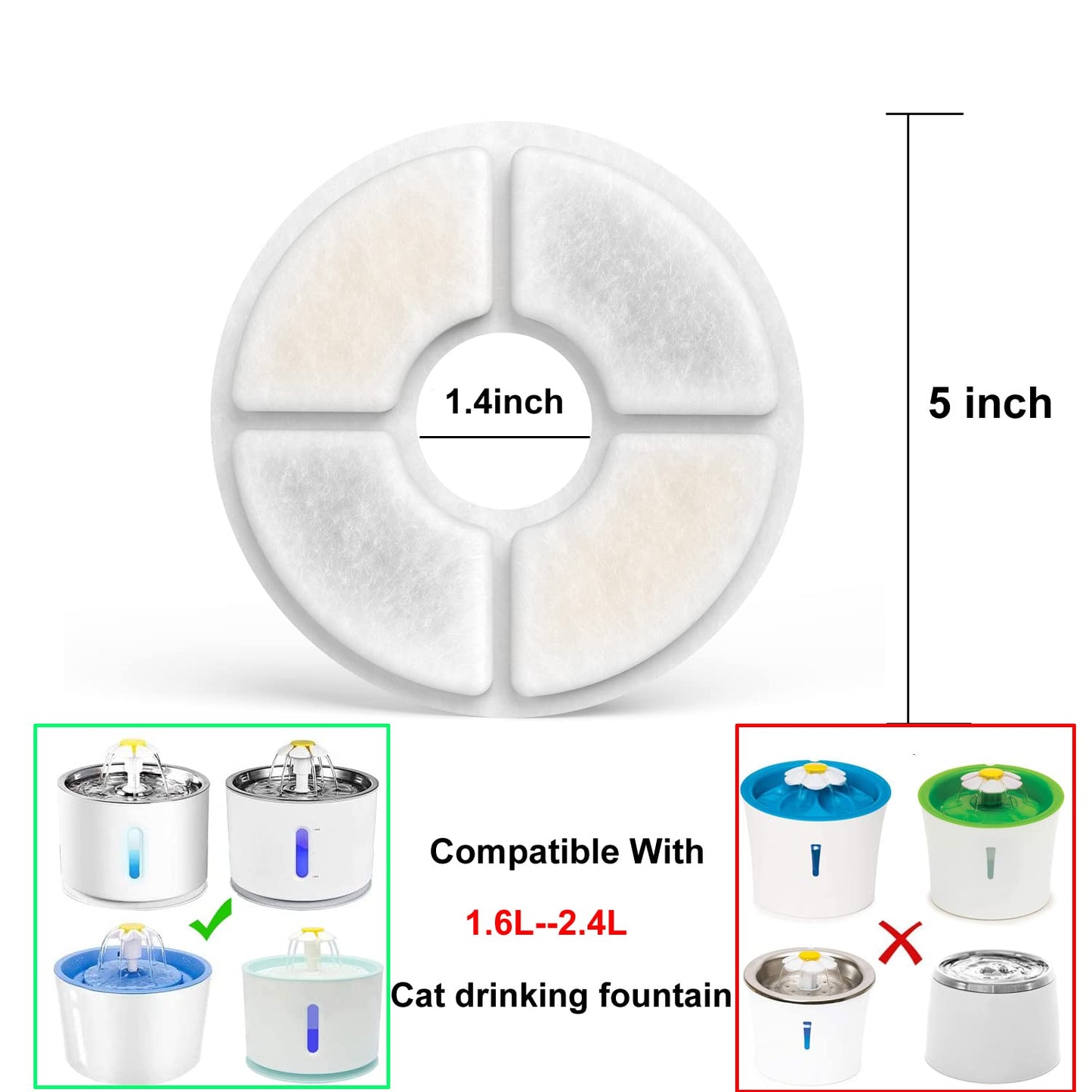Filtros de Carbón Activado para Fuente de Agua para Gatos, Paquete de 8, Triple Filtración
