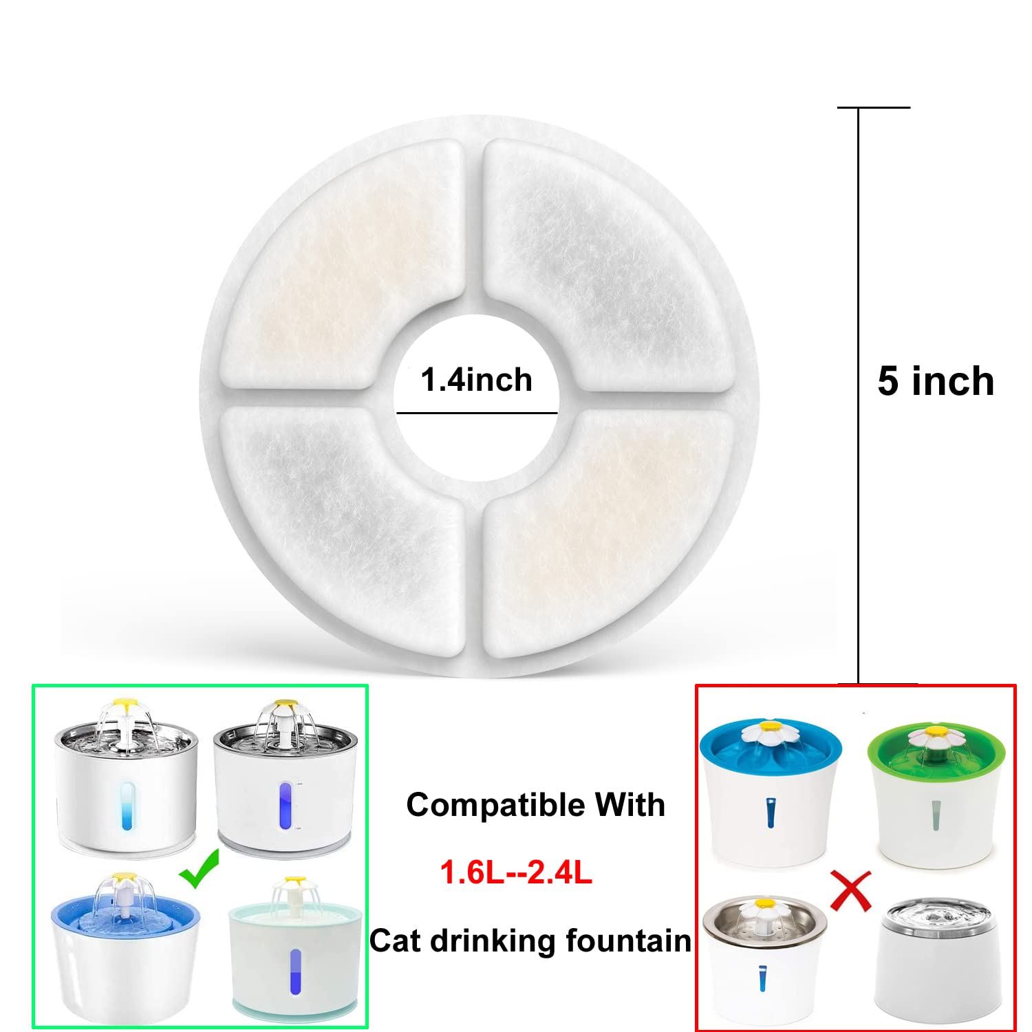 Filtros de Carbón Activado para Fuente de Agua para Gatos, Paquete de 8, Triple Filtración