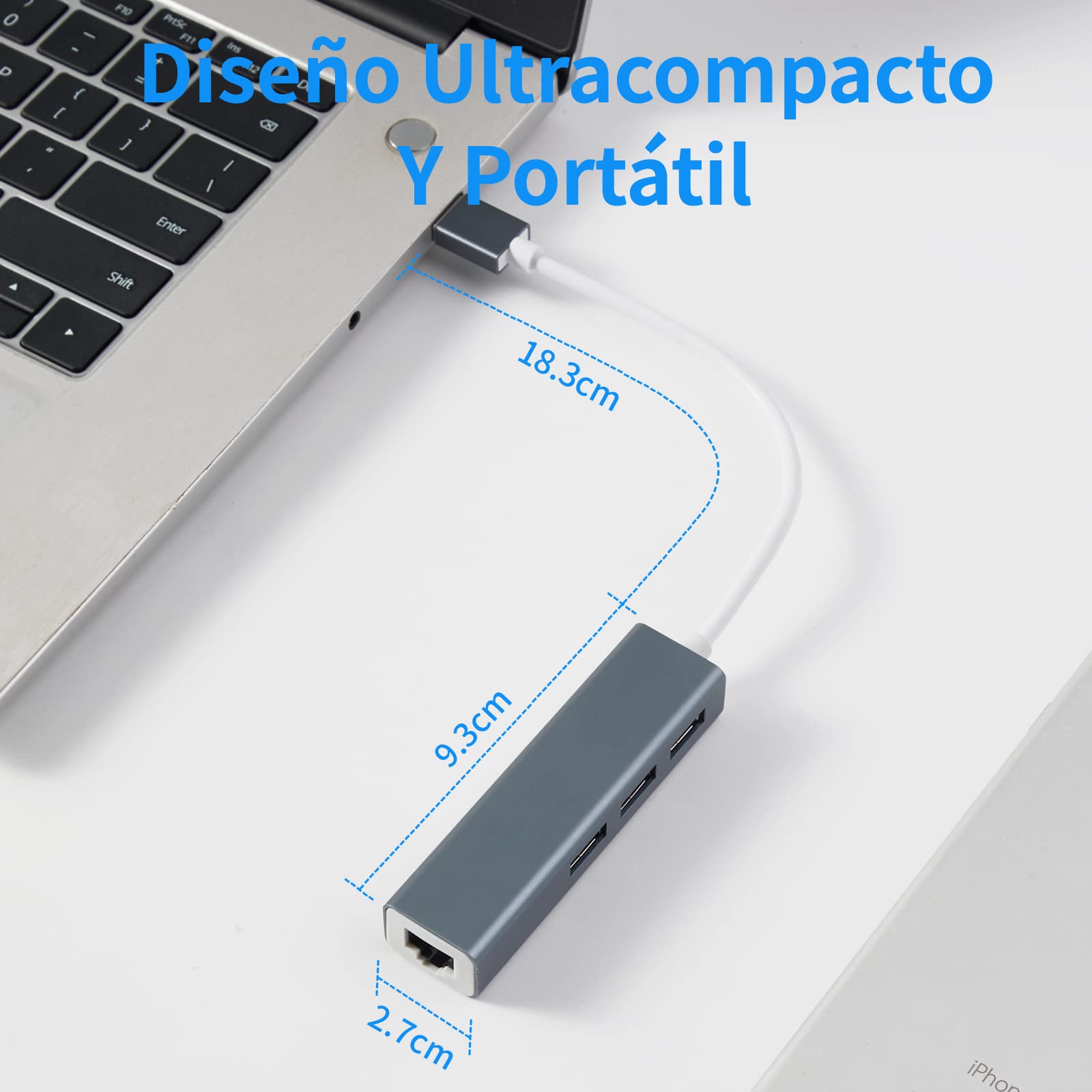 HEEDU Adaptador Ethernet USB 3.0, Adaptador Ethernet USB Hub 4 en 1 con Puerto LAN de Red Gigabit RJ45 10/100Mbps, Compatible con MacBook, Surface Pro, Windows,XP, Vista, Androidd etc