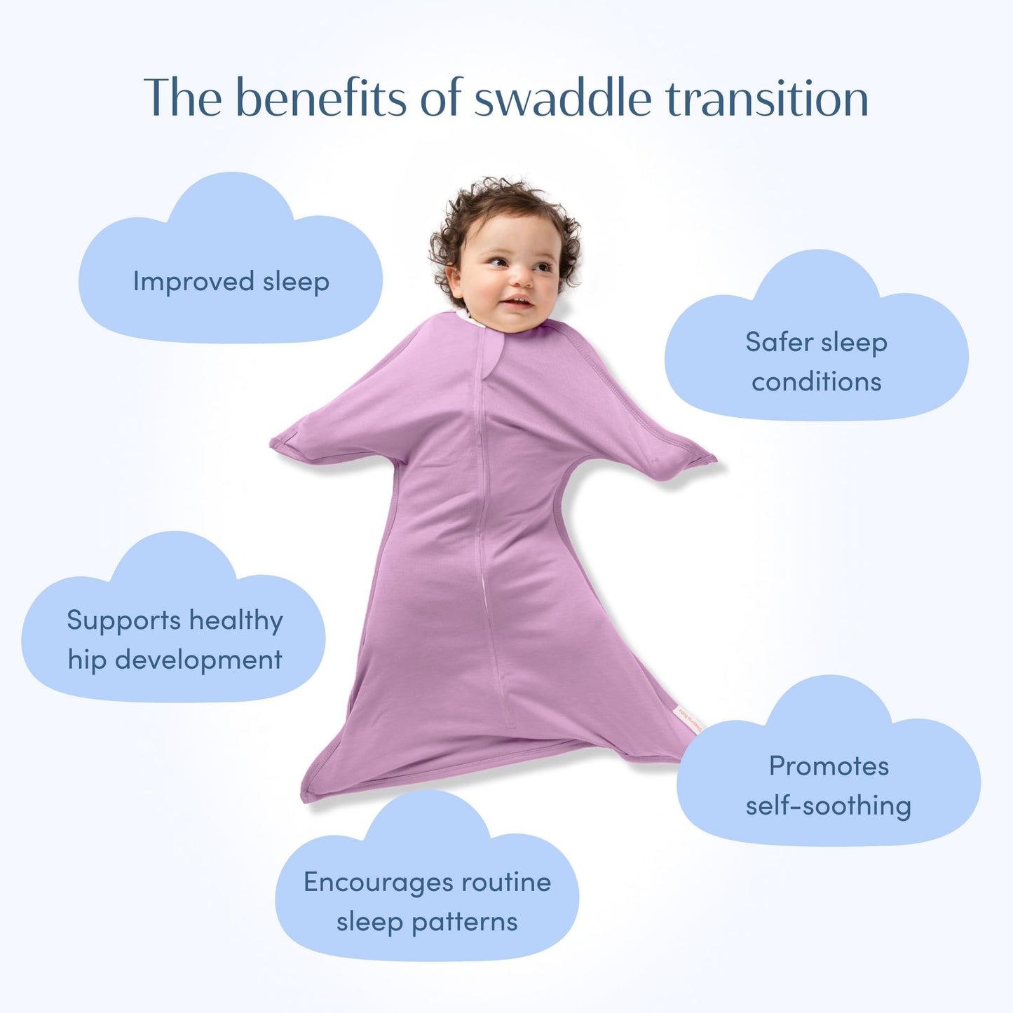 SleepingBaby Zipadee-Zip Transition Swaddle - Manta para bebé con cremallera para envolver con comodidad - Manta portátil espaciosa para cambios de pañal fáciles - Lavanda clásica, X-Pequeño (3-6