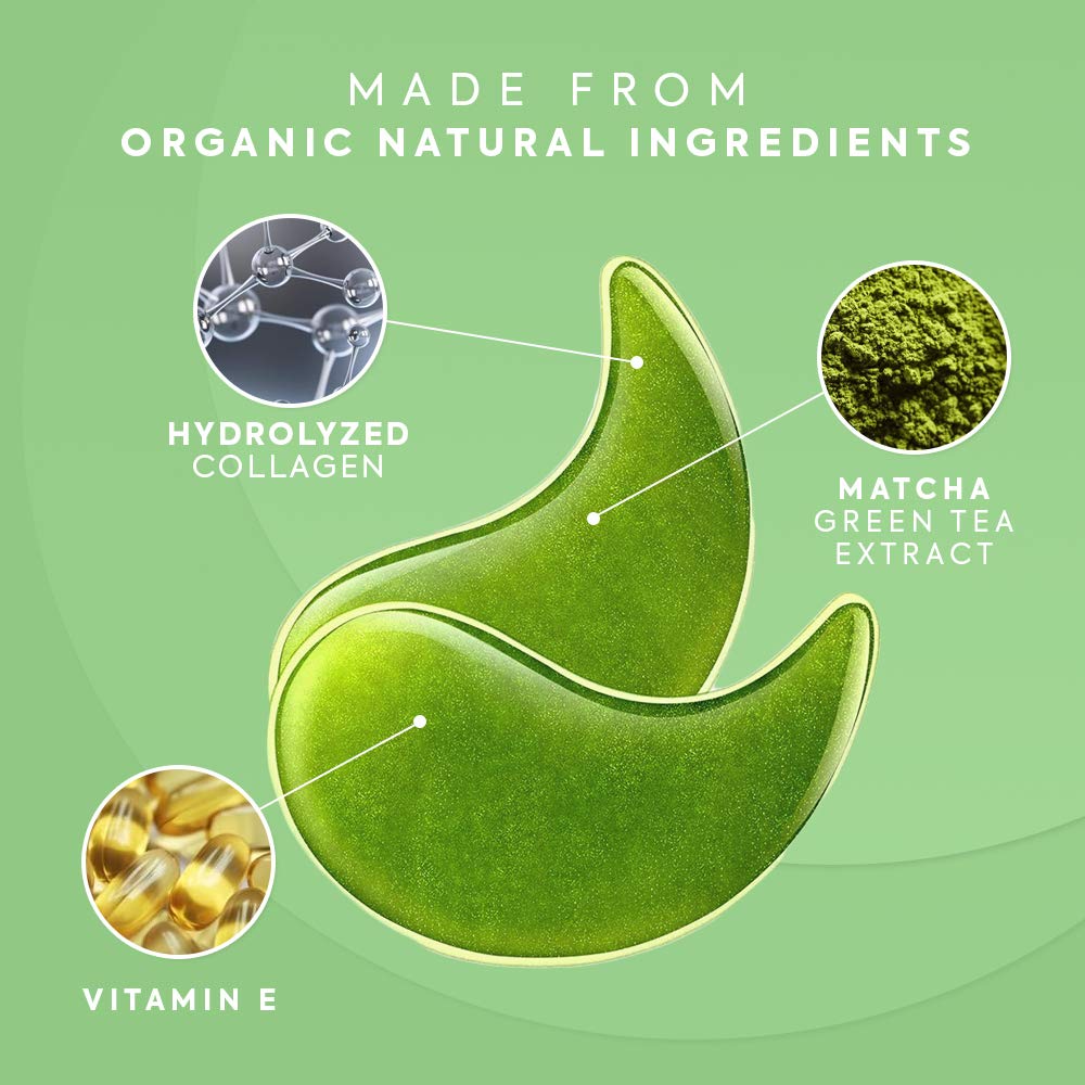 FORTIVO Parches de gel para ojos de té verde, parches de gel para ojos de té verde, máscaras para ojeras y hinchazón, máscara de colágeno para ojos debajo de los ojos, máscara de gel para ojos hinchados, ojeras, tratamiento de ojos para mujeres