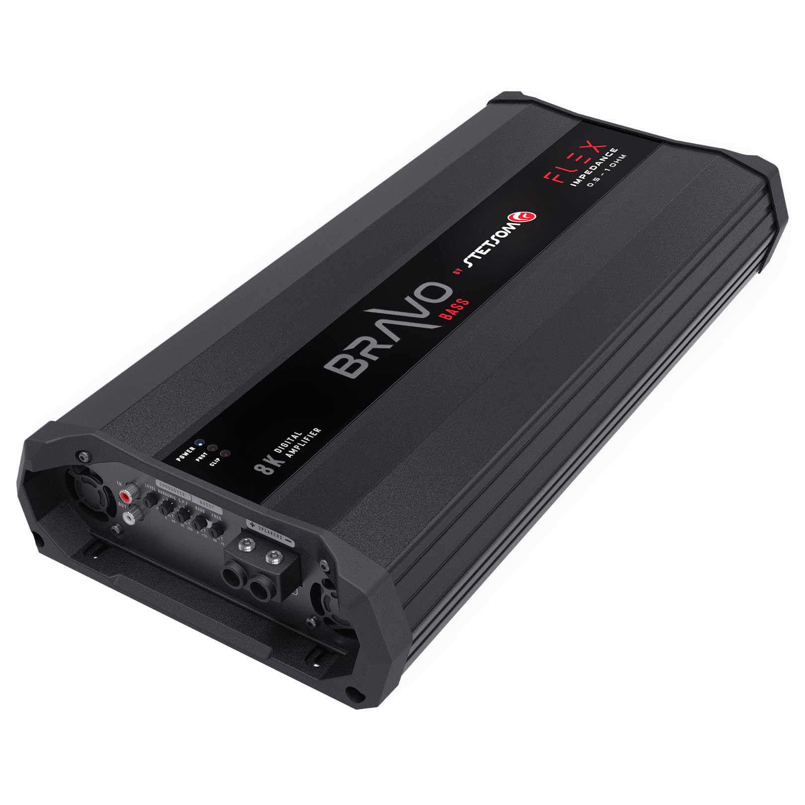 Amplificador de Audio Clase D Stetsom Bravo BASS Flex 8000 Vatios para Coche con Sistema de Impedancia Automática Monobloque Subwoofers