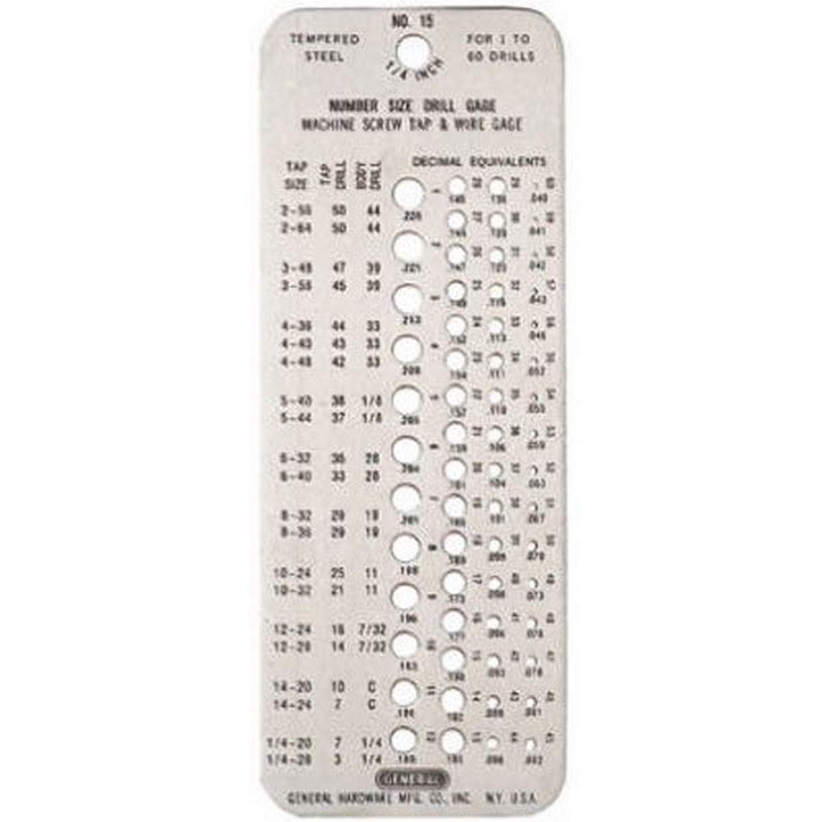 General Tools & Instruments 15 Drill Gage, Number Size Drills 1 to 60