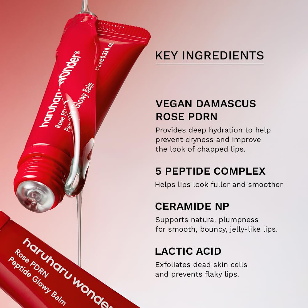 haruharu wonder Rose PDRN Peptide Glowy Balm, Instant Moisture, Repairs Dry Cracked Lips, 24HR Moisture, No Waxy Finish, Vegan, Silicon Free, Micro Plastic Free, Tint-free, 0.33 fl.oz