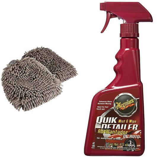 Manoplas de Microfibra de Lujo Amazon Basics Azul con Abrillantador Meguiar's 473ml para Coche
