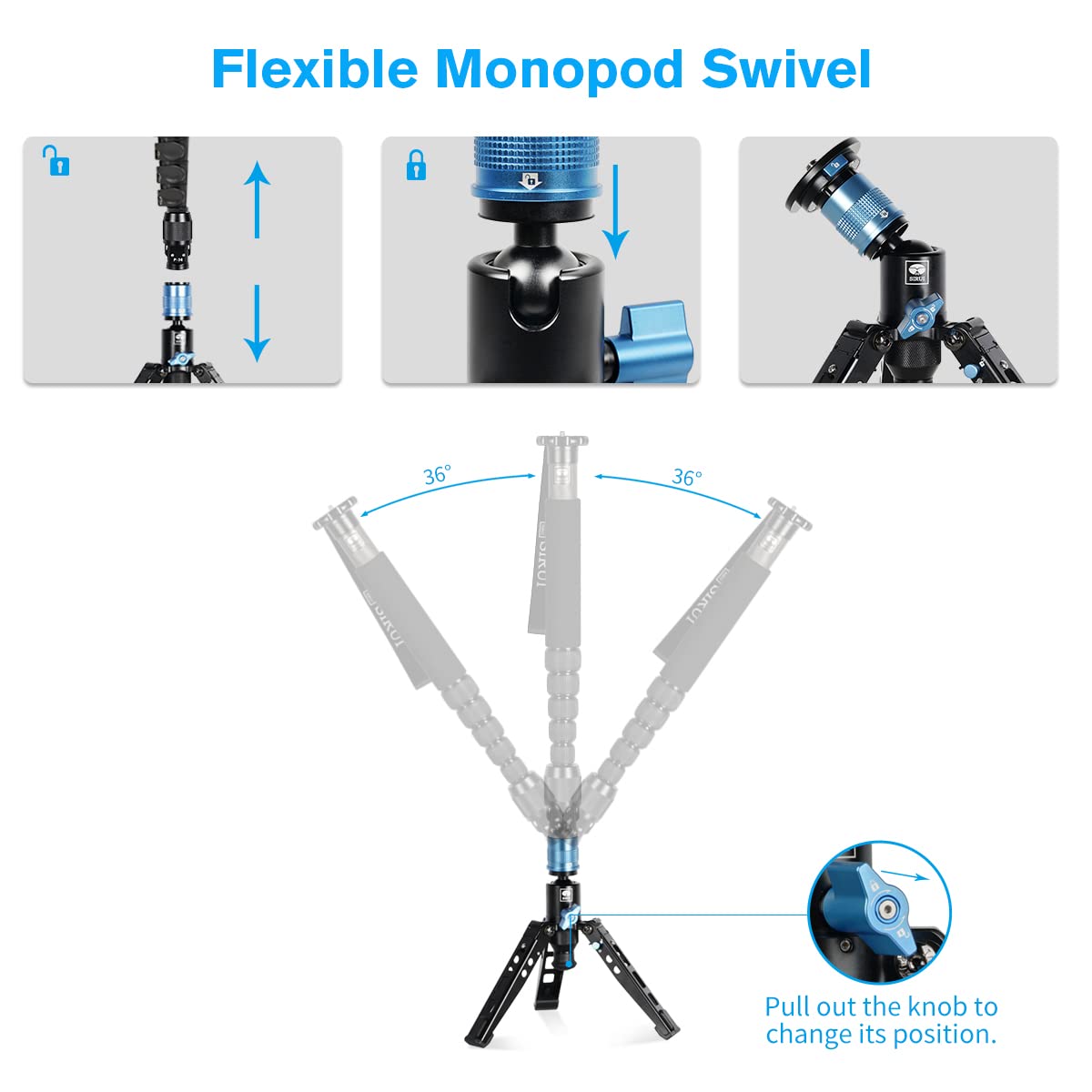 Kit de Monopod SIRUI Aluminio con Base y Adaptador de Trípode, Liberación Rápida y Pies Plegables