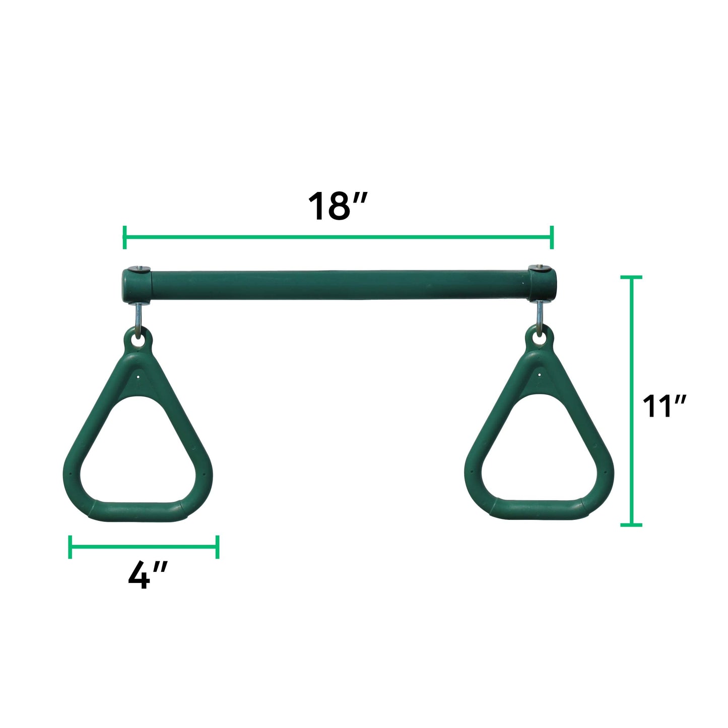 Barra de Trapecio Jungle Gym Kingdom Verde con Anillos y Cadena Resistente 45.7 cm