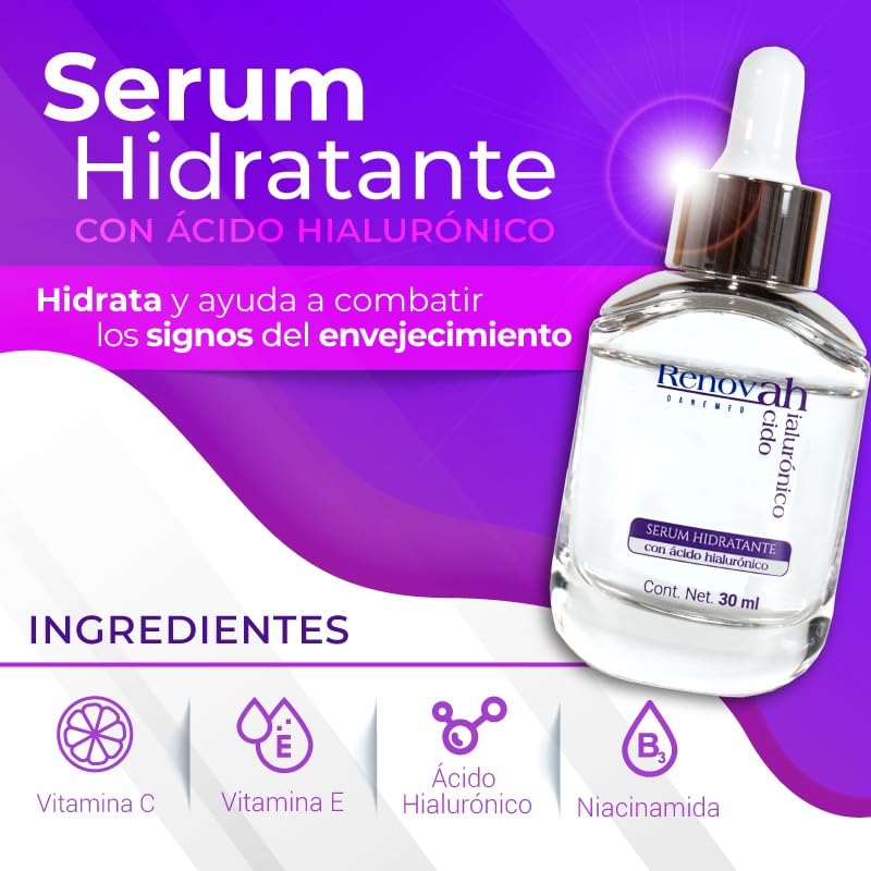 RENOVAH Sérum Hidratante con Hialurónico, Niacinamida, Vit-C, Vit-E