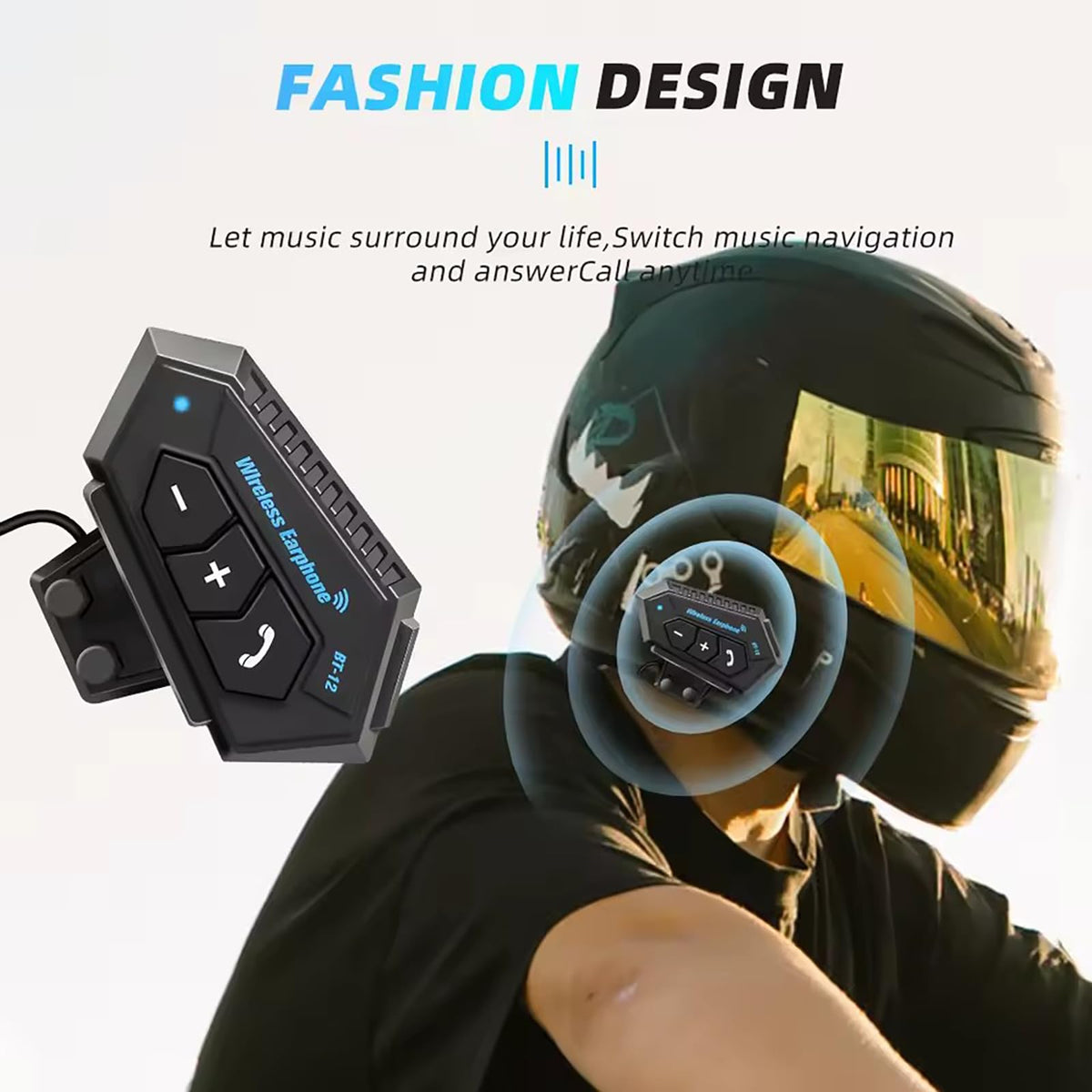 Auriculares Estéreo Bluetooth LYANGET Negro para Motociclismo