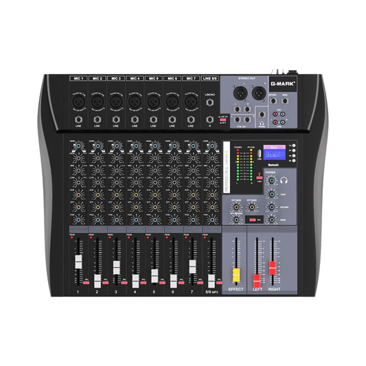 G-MARK MR80S Mezcladora de Audio Profesional 8 Canales, Consola de Audio Mixer con Interfaz USB Bluetooth, Mezcladora Digital de Estudio con Phantom Power de 48V para PC Estéreo Grabación Karoake
