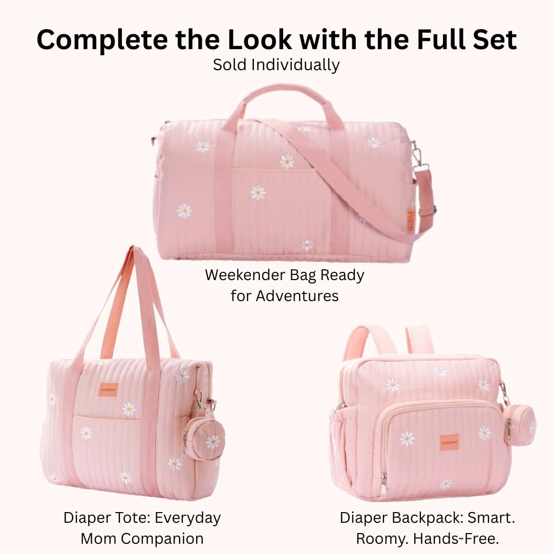 GOBABYMART - Juego de 3 bolsas de pañales, bolsa de hospital para trabajo y parto, bolsa de viaje de maternidad con cambiador y estuche para chupete, Medio - Flores rosadas, 15 inches x 12 inches x 6