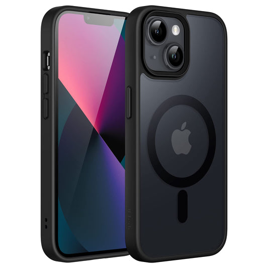 JETech Funda Magnética para iPhone 13 6.1 Pulgadas Compatible con MagSafe, Carcasa Translúcida Mate Trasera Fina Antigolpes (Negro)