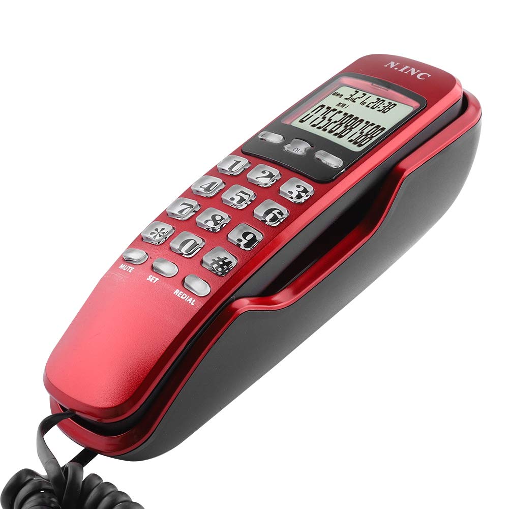 Eboxer Mini Teléfono Fijo de Pared con Identificación de Llamadas Entrantes y Pantalla LCD, Teléfono Fijo con Contestador Automático Adecuado para Hogar, Oficina, Hotel (Rojo)
