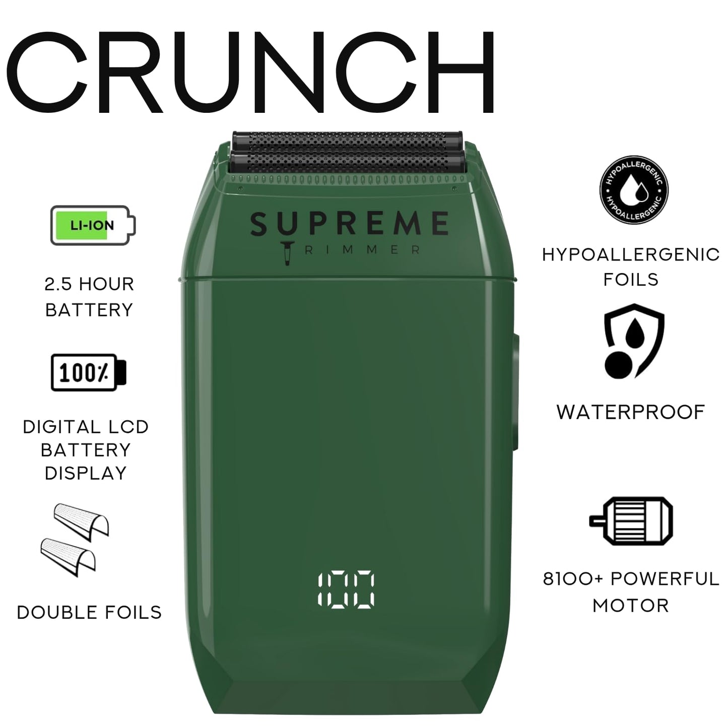 Supreme Trimmer Crunch STF602 - Afeitadora de doble lámina impermeable para hombres | 150 minutos de tiempo de funcionamiento, maquinilla de afeitar eléctrica sin cuerda y con cable, láminas