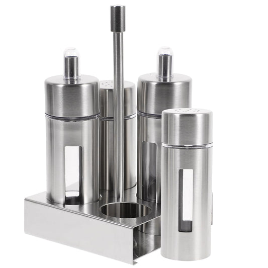 Botellas De Condimentos De Acero Inoxidable Con Soporte Base Contenedores Para Sal Pimienta Vinagre Y Salsas Diseño Transparente Y Removible Para Cocina Y Almacenamiento De Especias