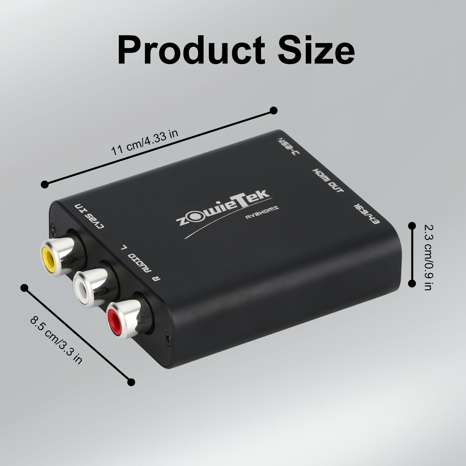 Convertidor AV/RCA/CVBS a HDMI, sin latencia para Juegos, Plug & Play, Aluminio Duradero, Switch 4:3/16:9, alimentación Tipo C, Compatible con Wii, N64, PS, SNES, DVD, VHS, VCR y PC.