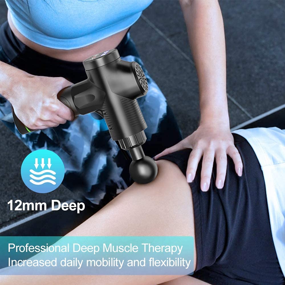 Pistola de masaje muscular, masajeador eléctrico de mano, masajeador muscular de tejido profundo con 10 cabezales de masaje y 30 velocidades ajustables para músculos, hombros, cuello, espalda, piernas y pantorrillas