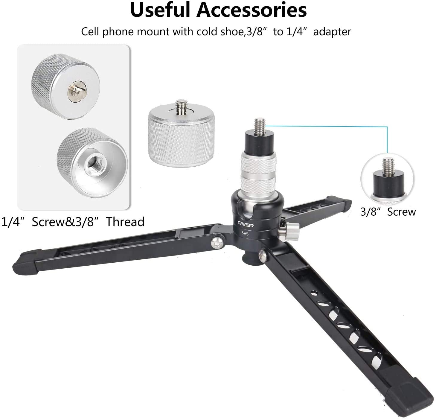 Cayer Mini trípode Profesional con Placa de liberación rápida de 3/8 y 1/4 Pulgadas, trípode de Escritorio para cámara DSLR, videocámara, teléfono móvil y cámaras de acción