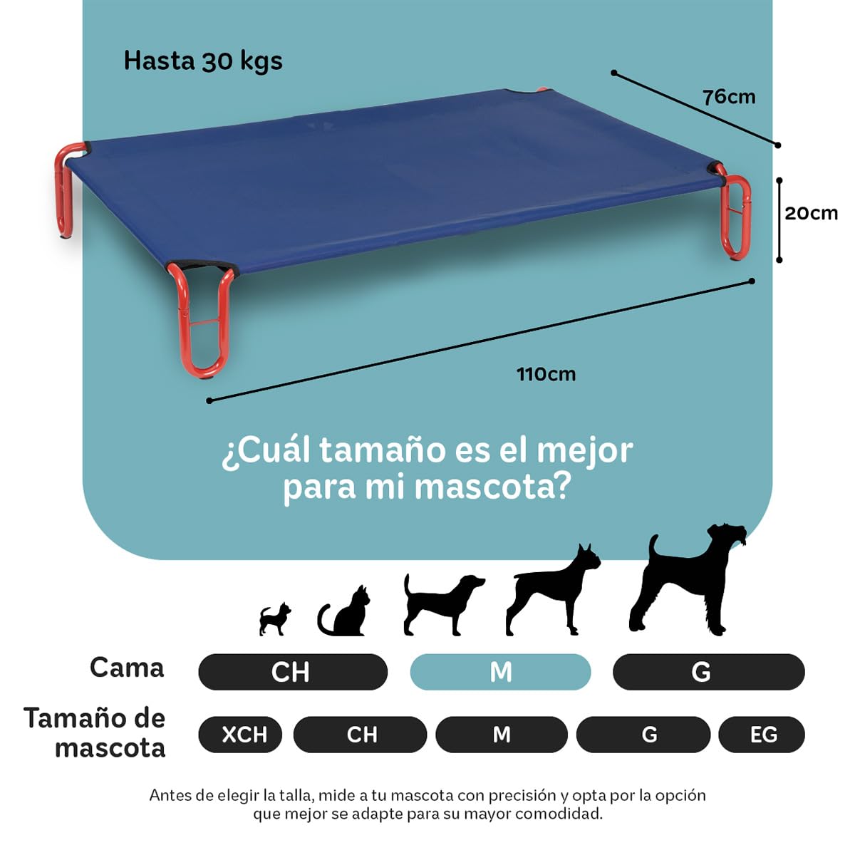 Cama Elevada Esquimal Azul Rojo con Malla Transpirable para Perro Mediano