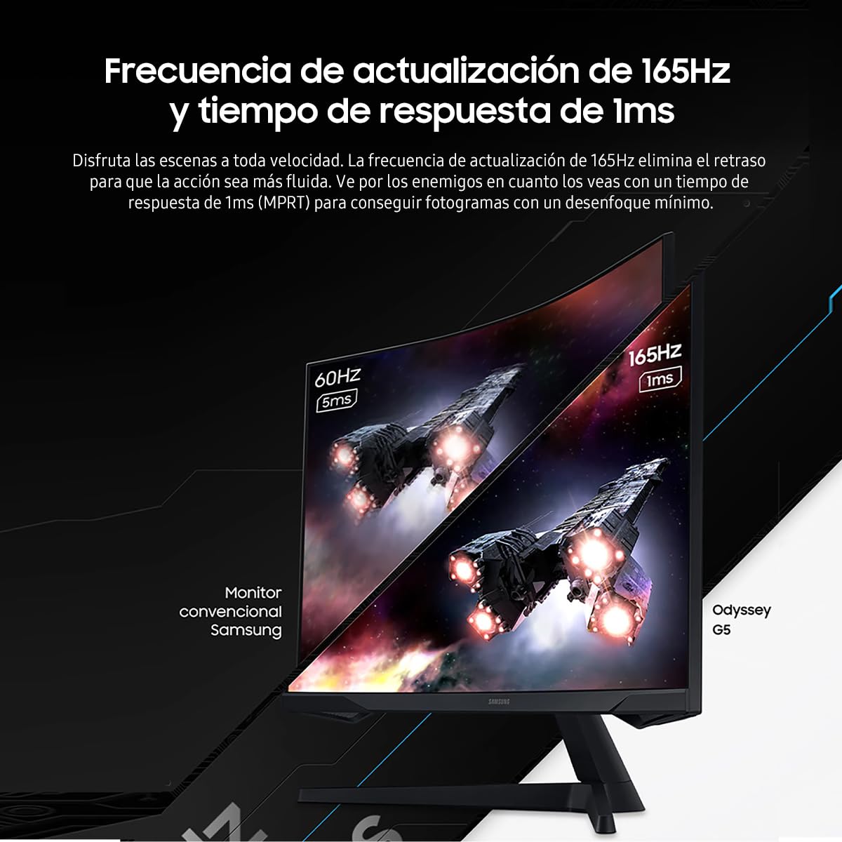 Samsung 32" Odyssey Monitor G55C QHD 165Hz, Resolución Quad HD, Curvatura 1000R, Frecuencia de actualización de 165 Hz y Tiempo de Respuesta de 1 ms (MPRT), AMD FreeSync LS32CG552ELXZX
