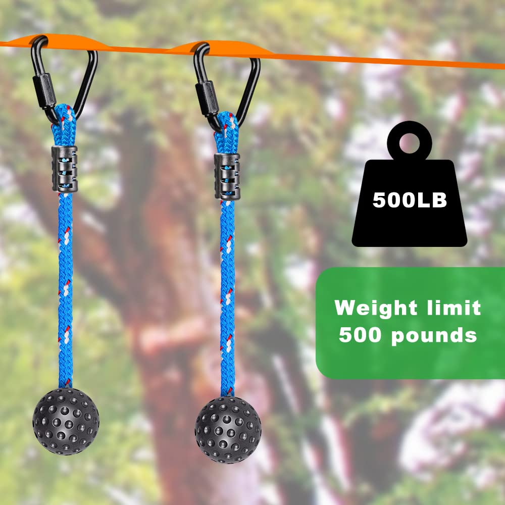 BeneLabel Equipo de parque infantil, campo de obstáculos ninja para niños, 2 piezas, obstáculos colgantes con 2 mosquetones de seguridad triangulares, agarre de bola de plástico, barras de overol para niños