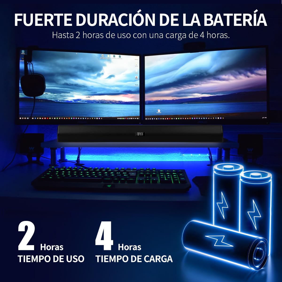 Barra de Sonido XTUGA Bluetooth Negro Inalámbrica para Teatro en Casa 2.0 Canales 40W