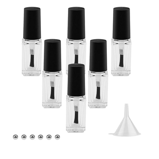 GTHER - 6 botellas de vidrio de esmalte de uñas vacías de 5 ml con tapa de cepillo para polvo, embudo y bolas de mezcla para arte de uñas