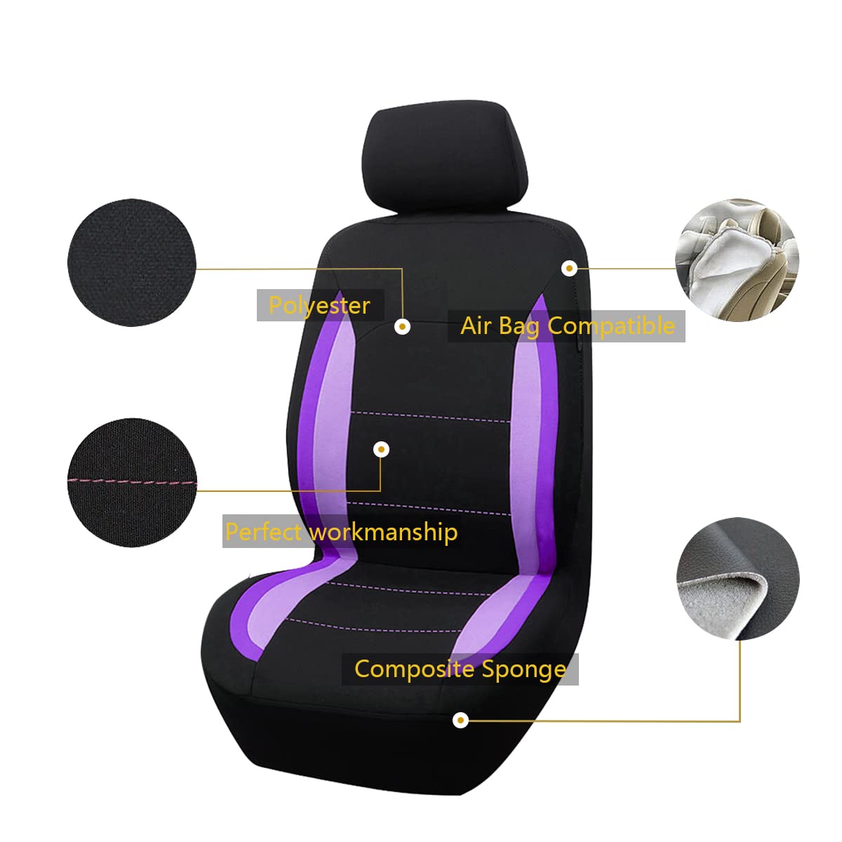 Flying Banner Fundas de Asiento de Coche para Asientos Delanteros y Traseros de poliéster, fáciles instalaciones, Banco Trasero Dividido, (Juego Completo, Respaldo bajo, Negro Morado de Doble Tono)