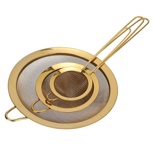 Colador de malla fina | Colador de aceite de acero inoxidable con mango largo | 3.1 ", 4.7", 7.9 "| Adecuado para albóndigas, wonton, fideos | Titanio dorado