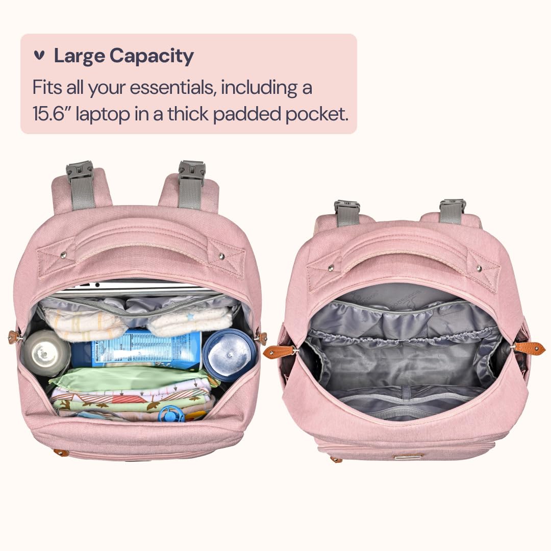 BabbleRoo - Mochila para pañales grande de viaje para bebé con cambiador, bolsas impermeables para bebé para mamá y papá, bolsas unisex con estuche para chupete, correa de equipaje y clips para