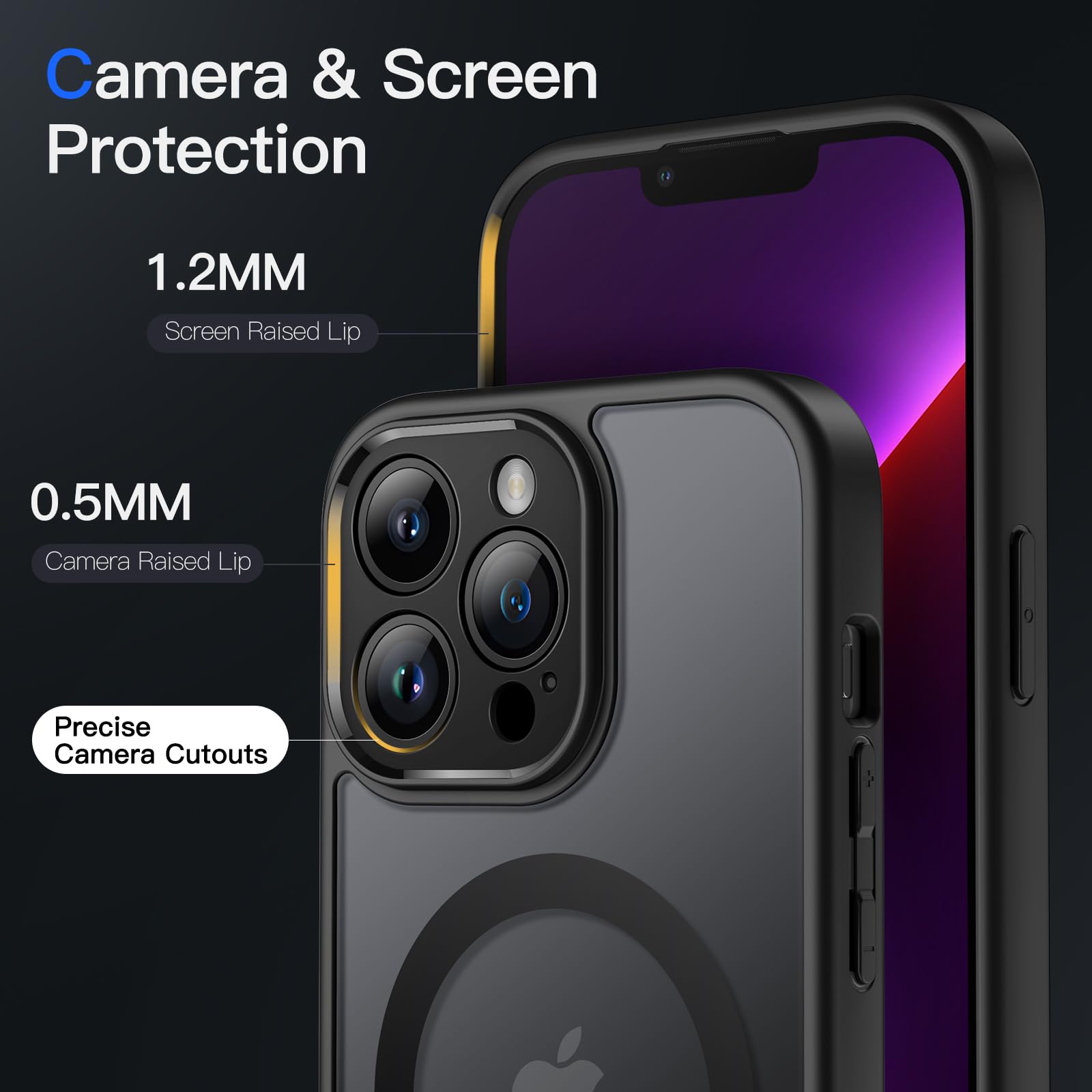 JETech Funda Magnética para iPhone 13 Pro 6.1 Pulgadas Compatible con MagSafe, Carcasa Translúcida Mate Trasera Fina Antigolpes de Protección Lente Cámara Completa (Negro)