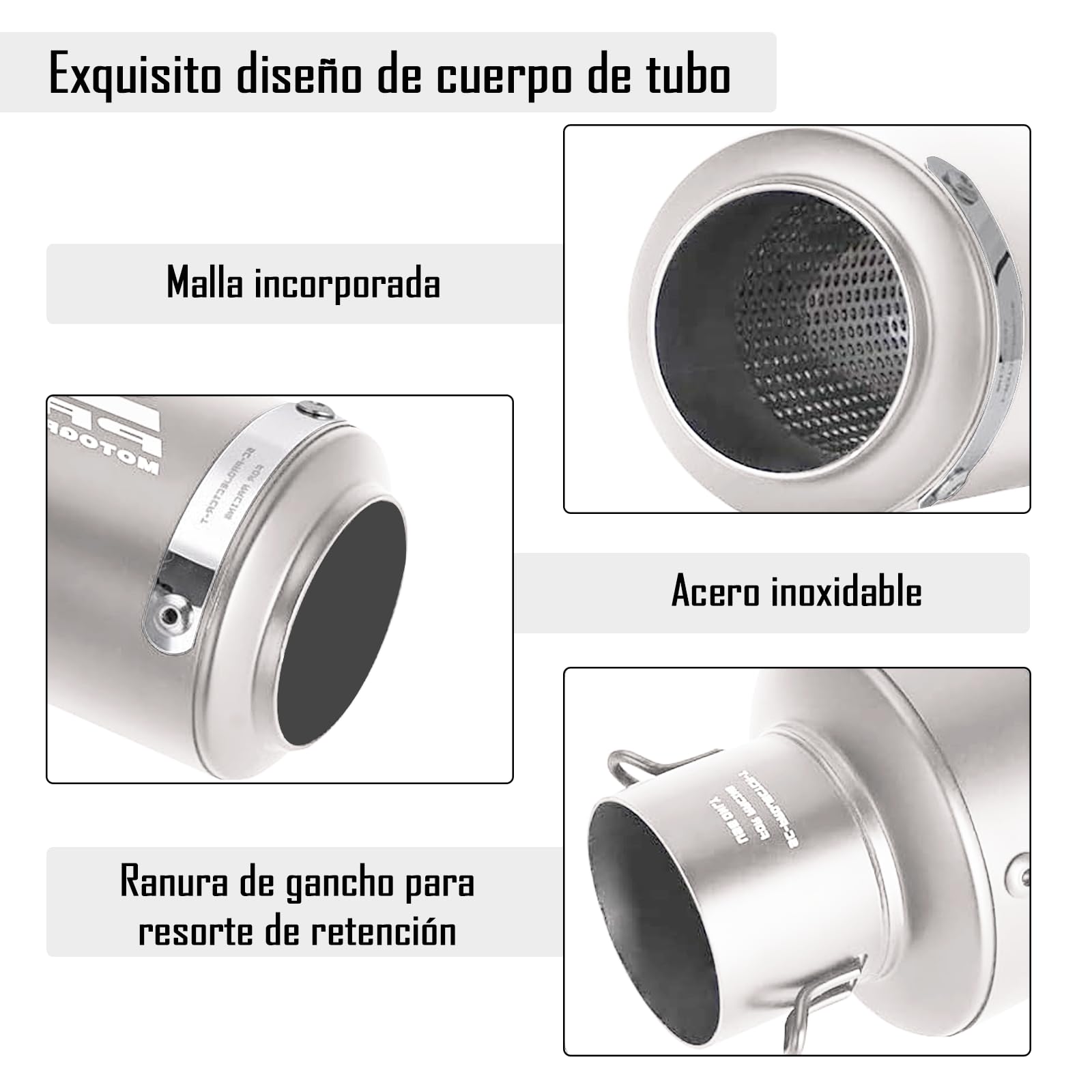 IOAGSVW Escape de Moto, Tubos de Escape Universal de 51mm, Tubo de Escape de Acero Inoxidable para Motos, Dirt Bikes, Street Bikes, Scooters, Atvs Y Más
