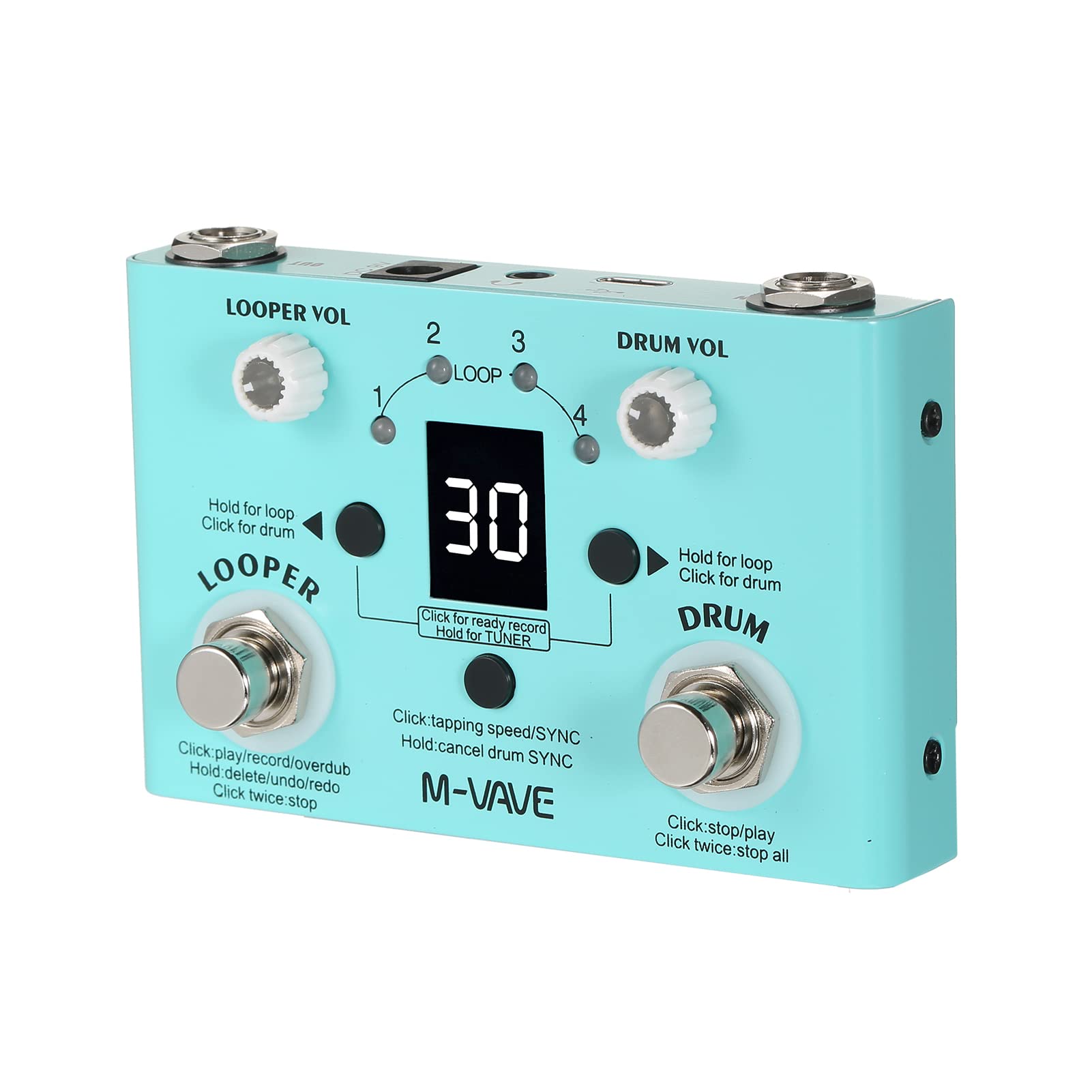 Irfora Lost Tempo Pedal de Efectos Drum & Looper Effector Mini 2-in-1 Looper & Drum Hine Doble Pedal Looper Pedal Looper Pedal de Guitarra 30 Tambores y 4 bucles Sintonizador de Alta
