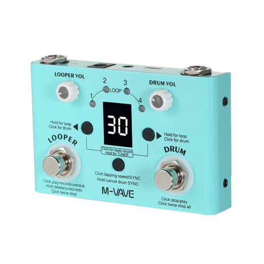 Irfora Lost Tempo Pedal de Efectos Drum & Looper Effector Mini 2-in-1 Looper & Drum Hine Doble Pedal Looper Pedal Looper Pedal de Guitarra 30 Tambores y 4 bucles Sintonizador de Alta