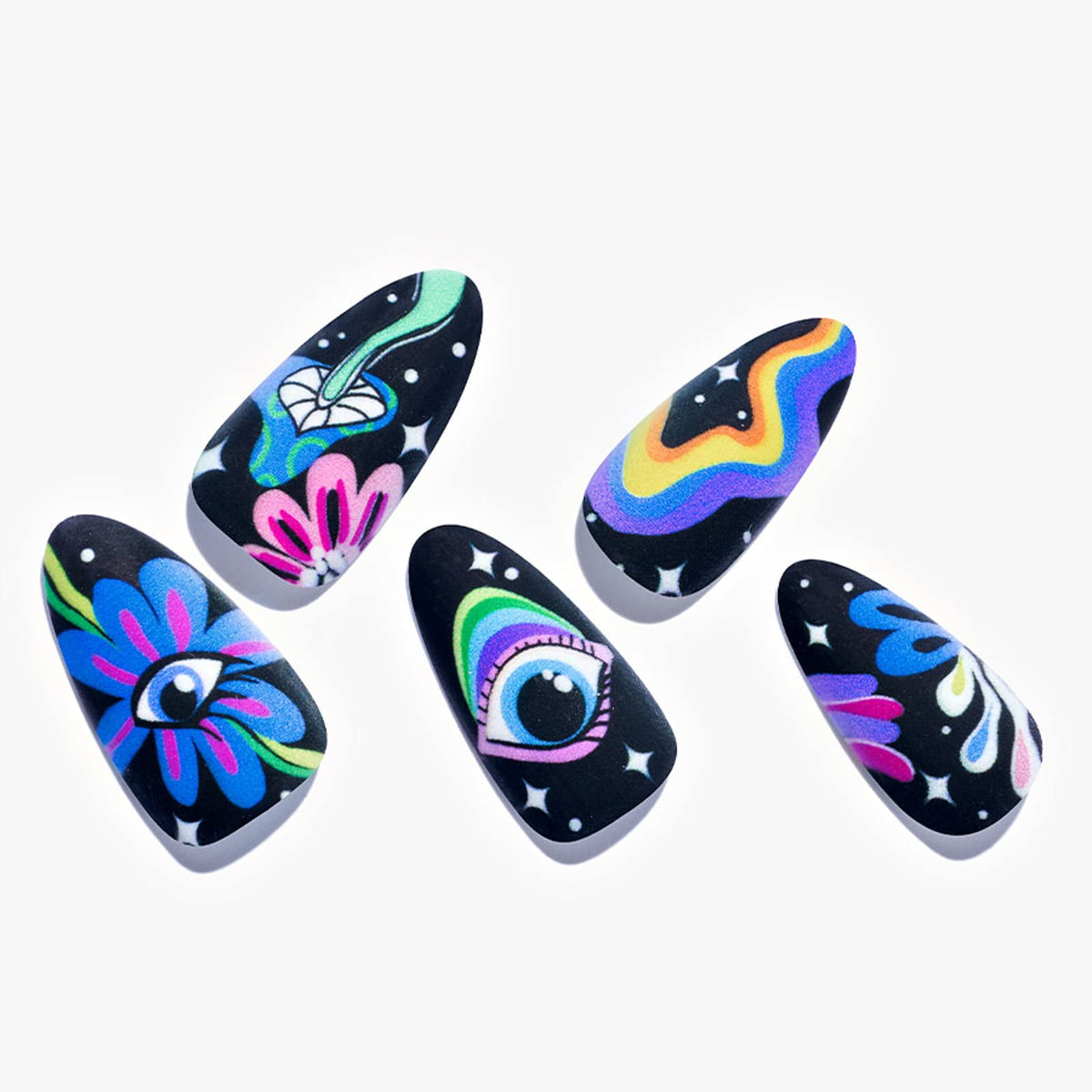 GLAMERMAID Fall Press On Uñas Medium Almendra, Halloween Gótico Mate Lindo Pegamento de Dibujos Animados En Uñas de Gel, 24 Pcs Spooky Colorido Champiñón Acrílico Postizas Kits Resuable Cubierta Compl