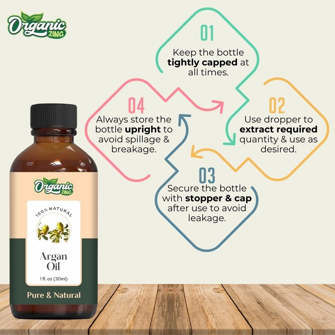 Organic Zing Argan Oil Pure & Natural for Skin, Face, Hair Care & Massage - 30ml