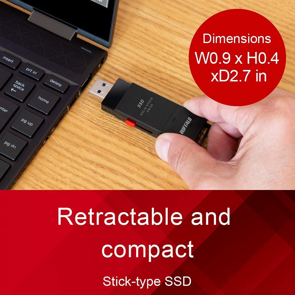 BUFFALO SSD Externo de 2 TB - hasta 600 MB/s - USB-C - USB-A - USB 3.2 Gen 2 (Compatible con PS4 / PS5 / Windows/Mac) - Unidad Externa de Estado sólido - SSD-PUT2.0U3B