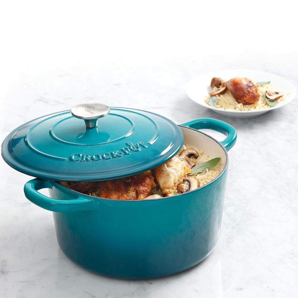 Crock Pot Olla, horno holandés redondo, Turquesa Degradado, 4.73 l, 1