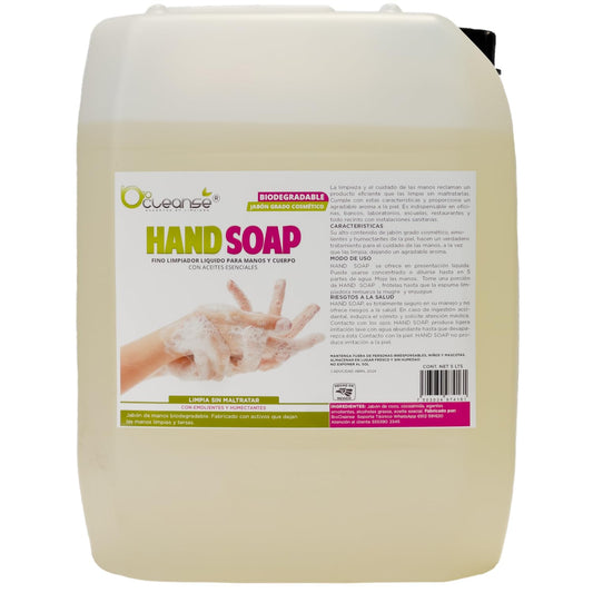 Hand Soap 5 Lts | Jab?n L?quido para Manos y Cuerpo Biodegradable sin Parabenos Fosfatos y Colorantes con Emolientes y Humectantes Aromatizado con Aceite Esencial de Germen de Trigo que Aporta