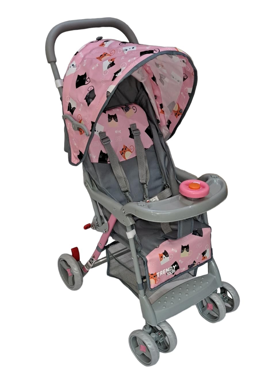 Carriola Plegable HAPY Gatitos Rosa Reclinable y Ligera para Bebé