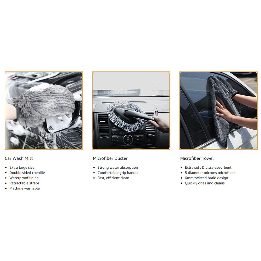 Feiniao Kit de Limpieza para Auto, Kit de herramientas automotriz de limpieza para lavado de autos de 9 piezas, cepillo para detalles de automóvil cepillo para lavar carros con bolsa de almacenamiento