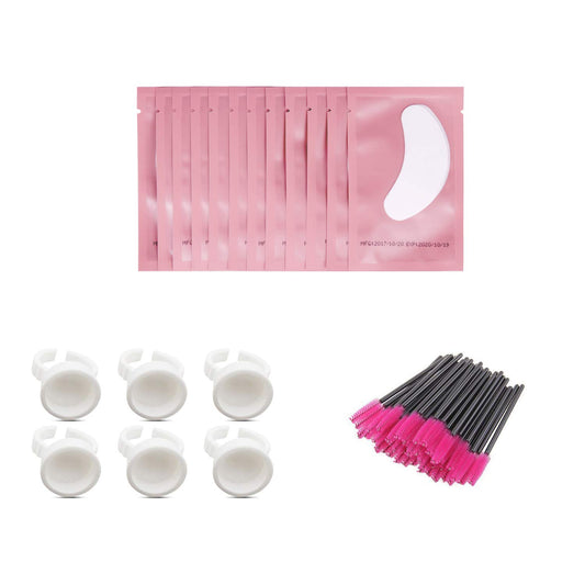 3x100 Packs- Lint Free Lash Extension Eye Gel Patches& Glue Rings Holder Eyelash Extension Rings& Eyelash Mascara Brushes Wands