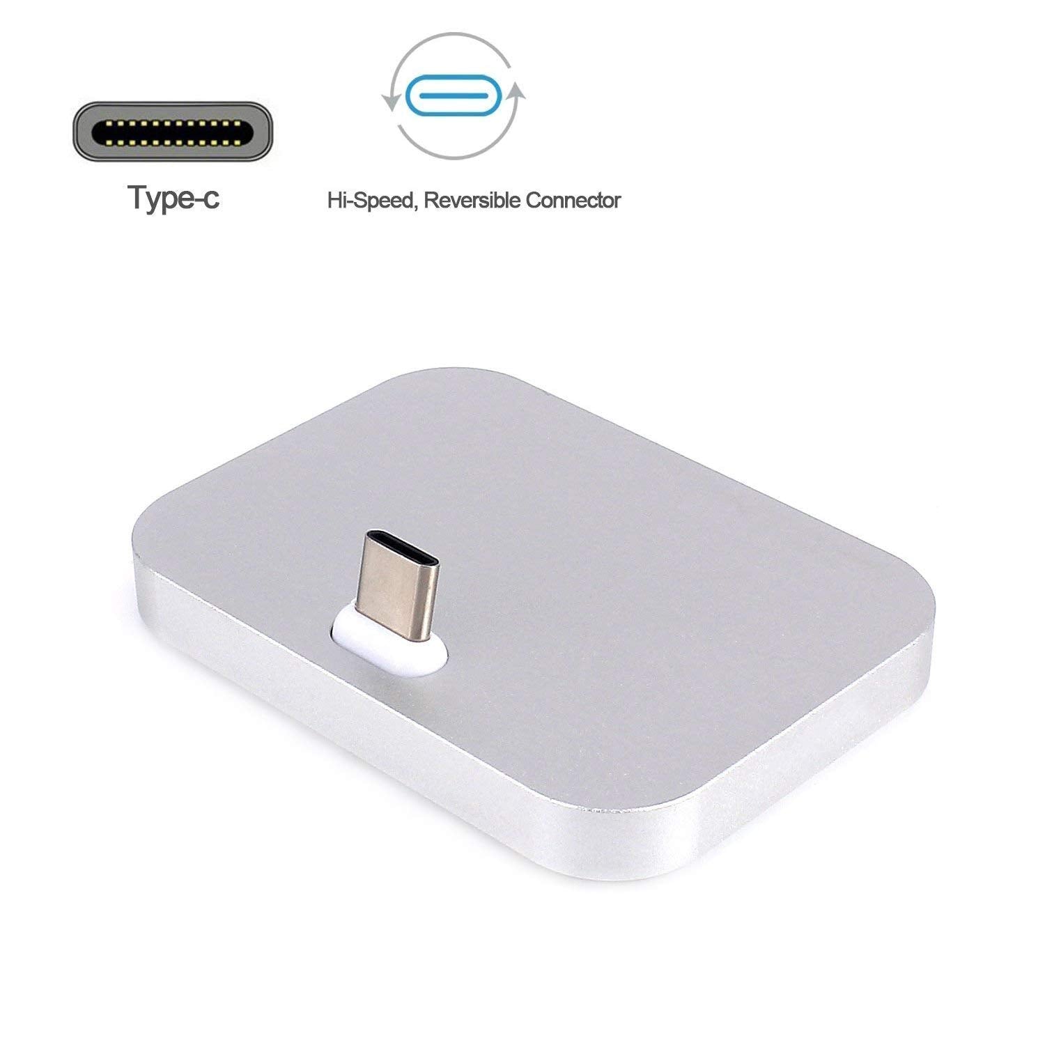 Yeebline - Base de carga tipo C, aleación de aluminio; base de carga USB tipo C, compatible con iPhone 15 Series, Nexus 6P/5X, OnePlus 3T/3/2 y otros dispositivos USB-C (aluminio plateado)