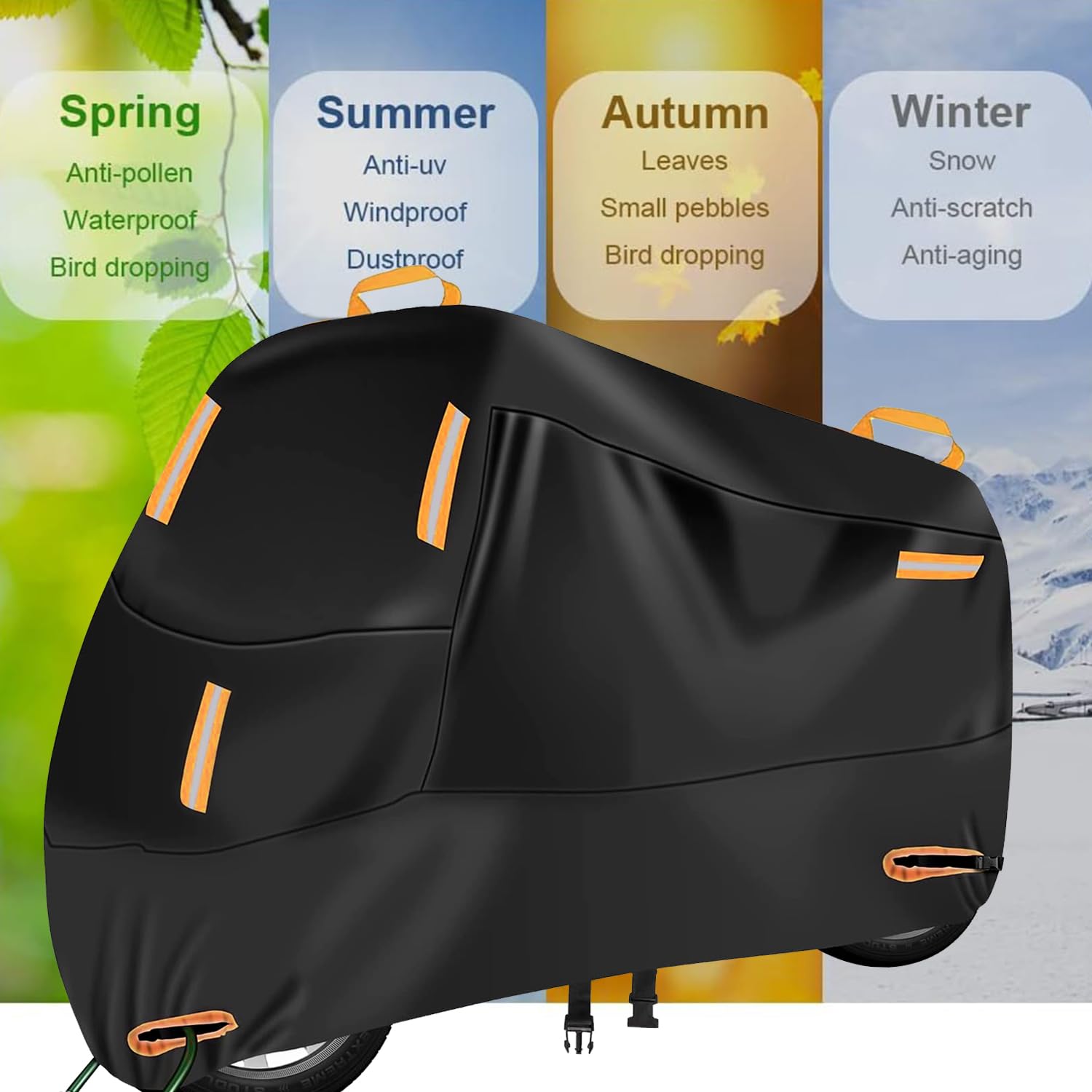 Funda Impermeable MYDEAR Negro con 5 Tiras Reflectantes y Orificios de Bloqueo para Moto o Bicicleta Exterior