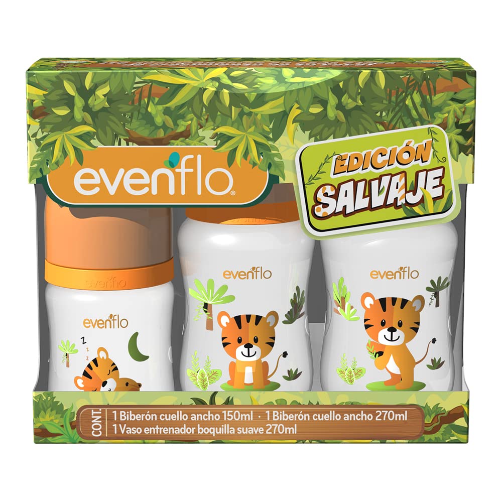 Set Edición Salvaje Biberones y Vaso Evenflo Multicolor 3 Pack