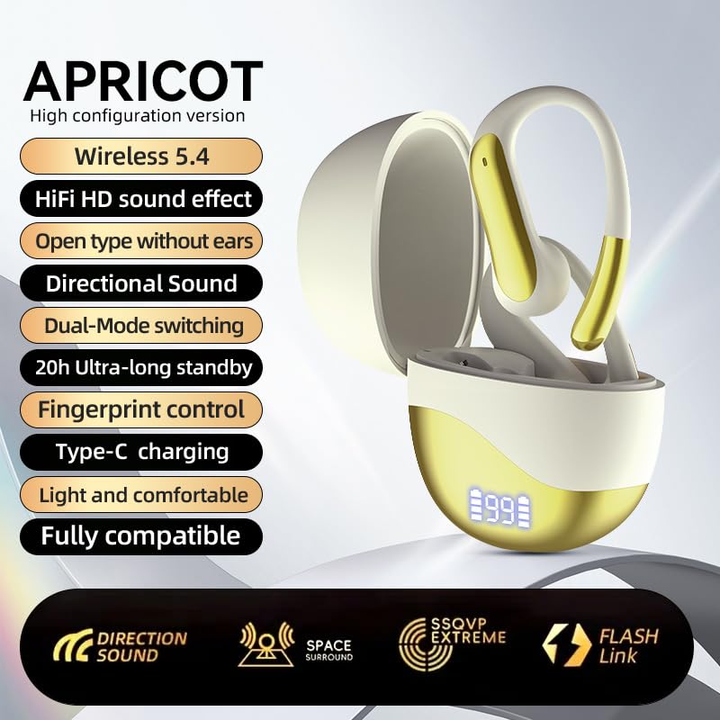 Auriculares Bluetooth Glekyole Albaricoque de Oído Abierto con Micrófono Cancelación de Ruido