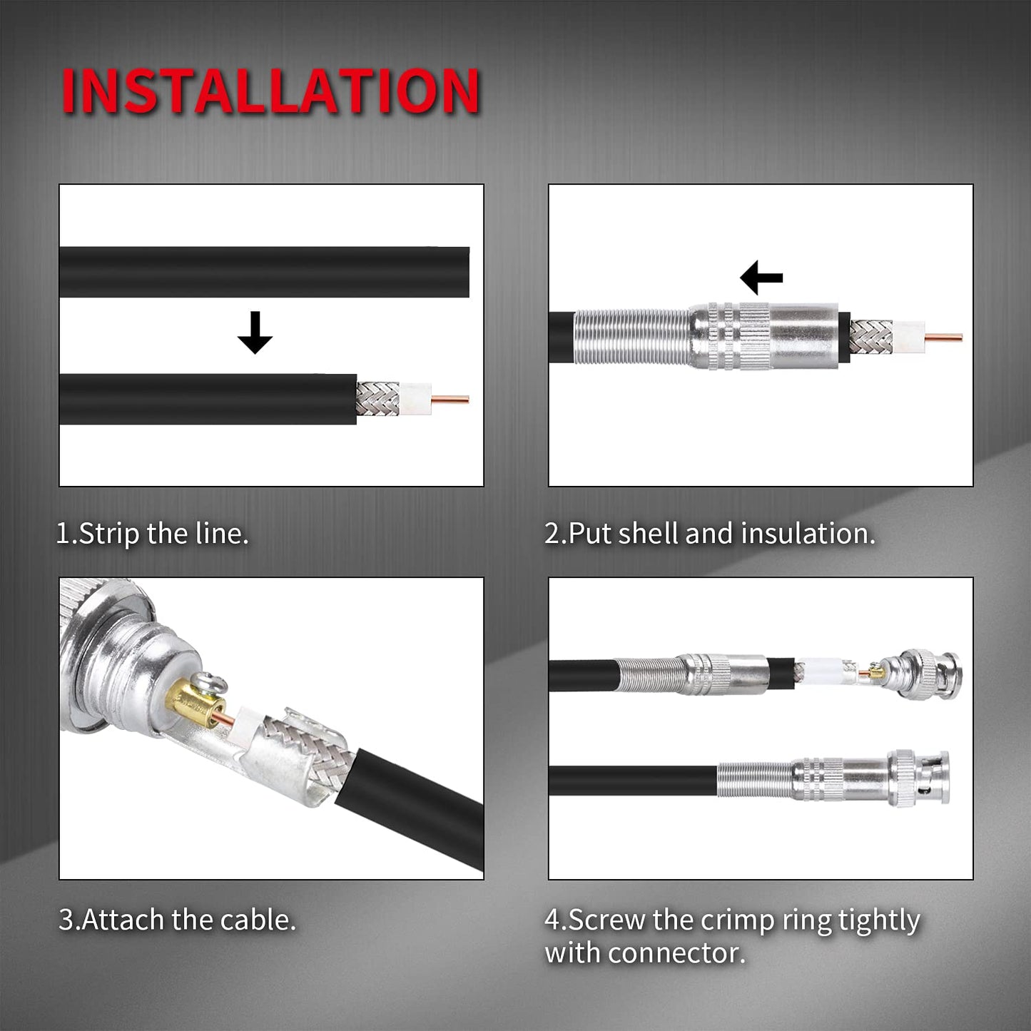 DAIERTEK - 24 conectores BNC RG59 RG6 macho sin soldadura BNC conector de compresión atornillado terminal coaxial para CCTV seguridad vigilancia cámara cable coaxial