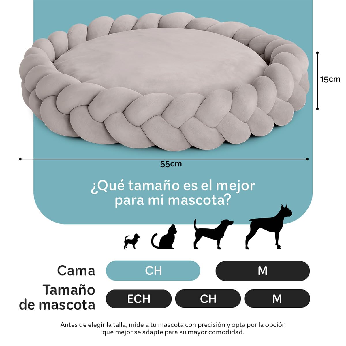 Cama Redonda Esquimal Beige Trenzada Lavable para Perro y Gato Chico